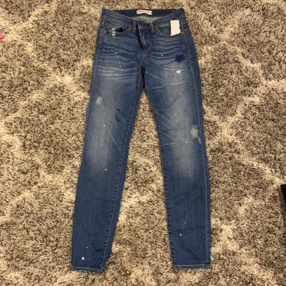 Madewell Paint Splatter Denim Jeans Size 2 Mid Rise Stretch Blue